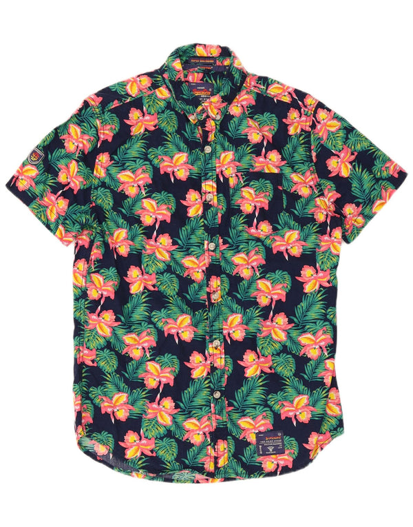 Camisa masculina Superdry de manga curta médio azul marinho floral algodão havaiano