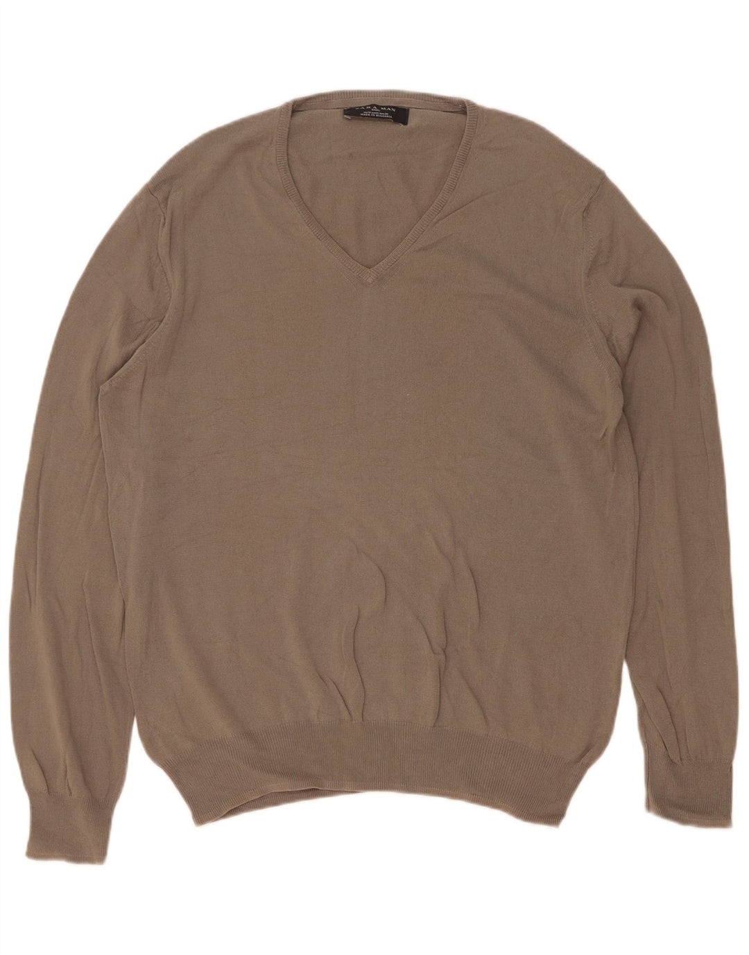 Zara Suéter masculino com decote em V cinza médio