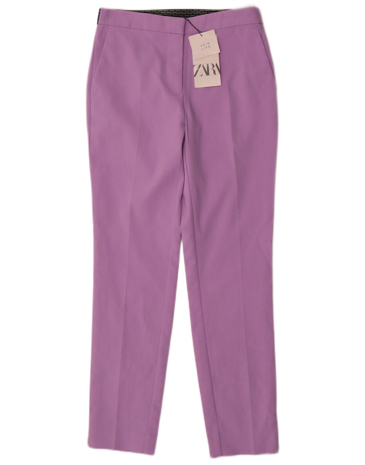 Calça feminina Zara Slim Suit pequena W27 L27 poliéster roxo