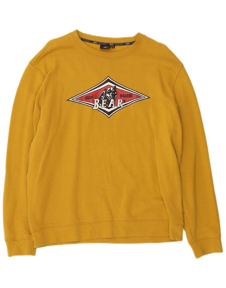 BEAR Mens Moletom Gráfico Jumper XL Algodão Amarelo