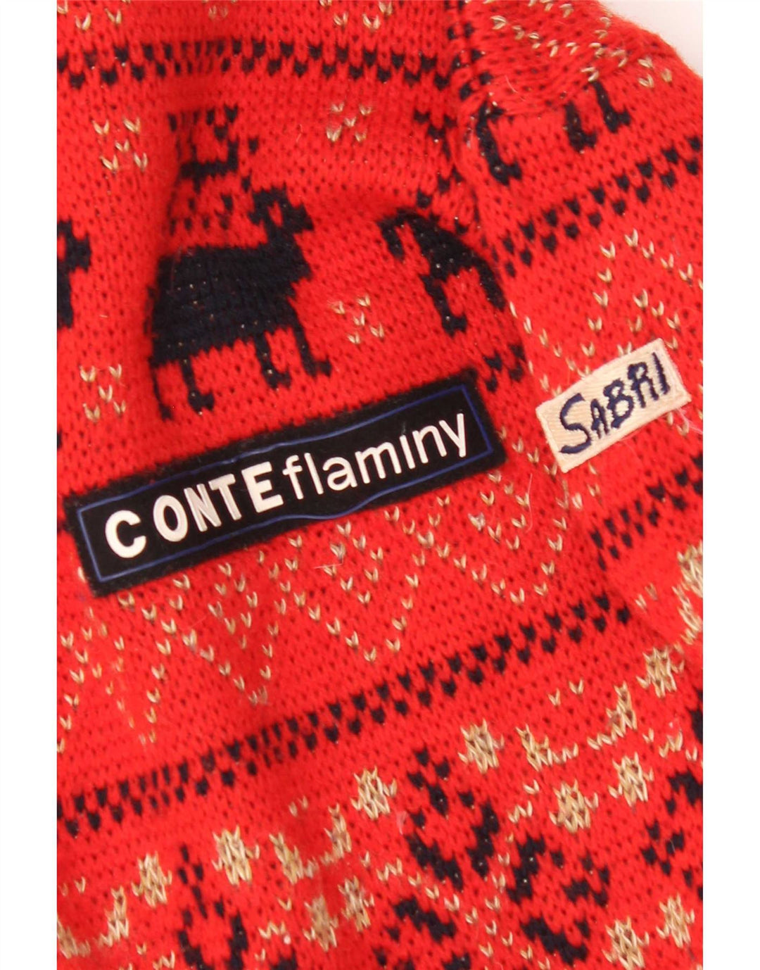 Suéter vintage masculino com gola redonda, grande lã vermelha Fair Isle
