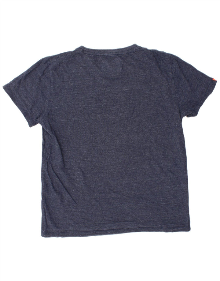 Camiseta feminina Superdry UK 16 grande algodão manchado azul marinho