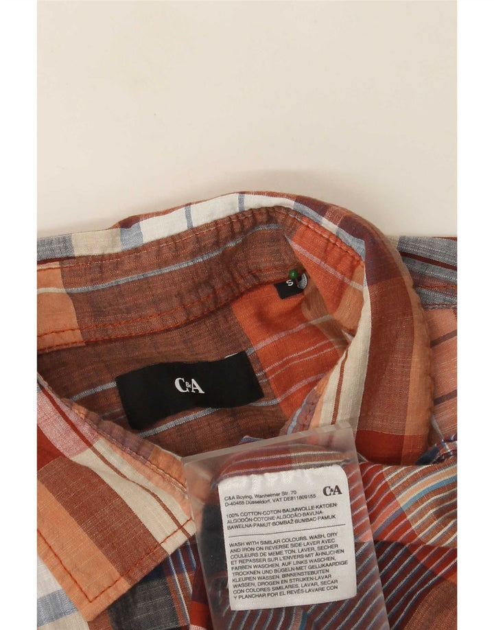 Camisa masculina de manga curta C&A pequena de algodão xadrez multicolorido