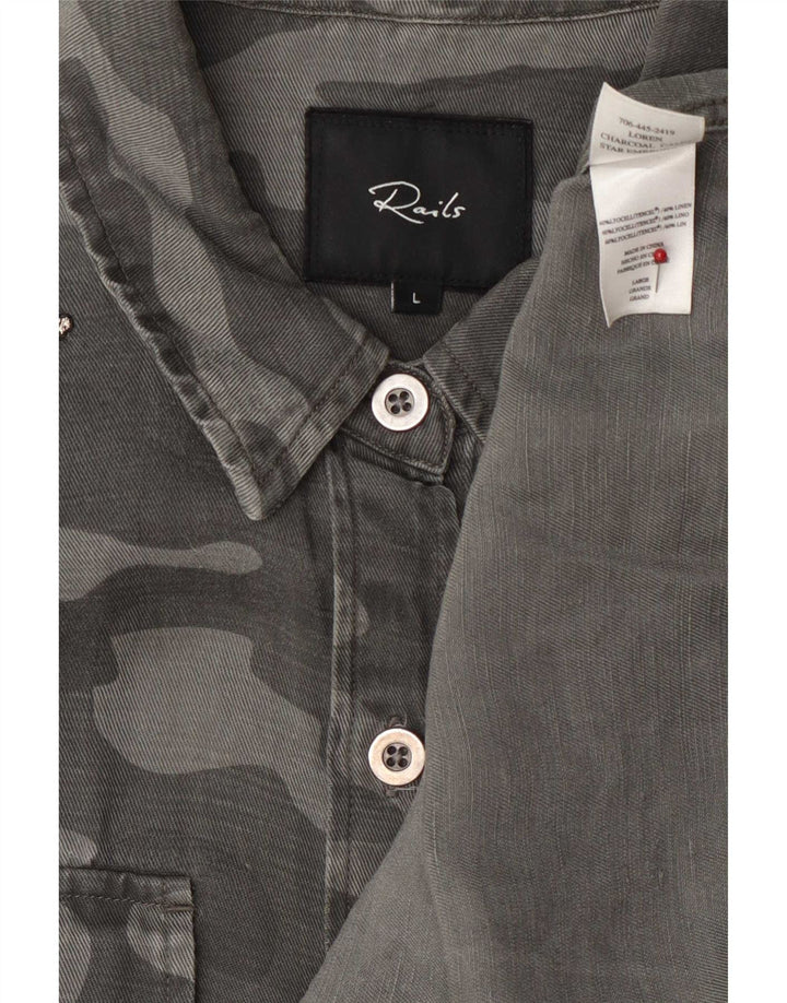 Camisa jeans feminina Rails grande camuflagem cinza Lyocell