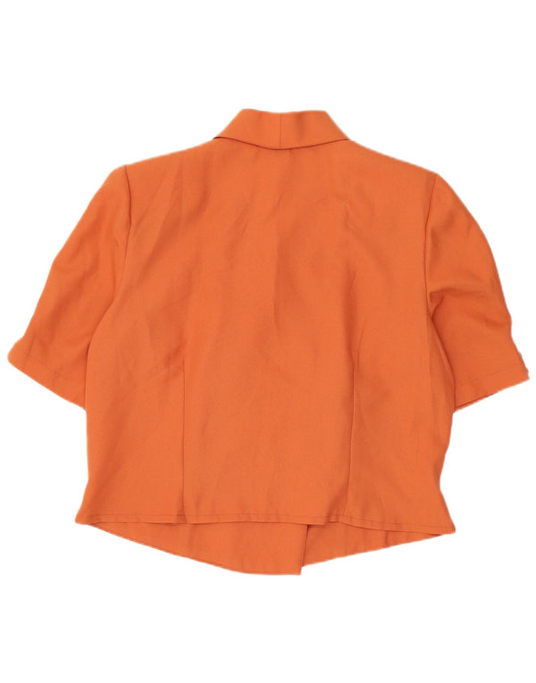 Blusa feminina vintage manga curta cropped UK 14 grande laranja retrô
