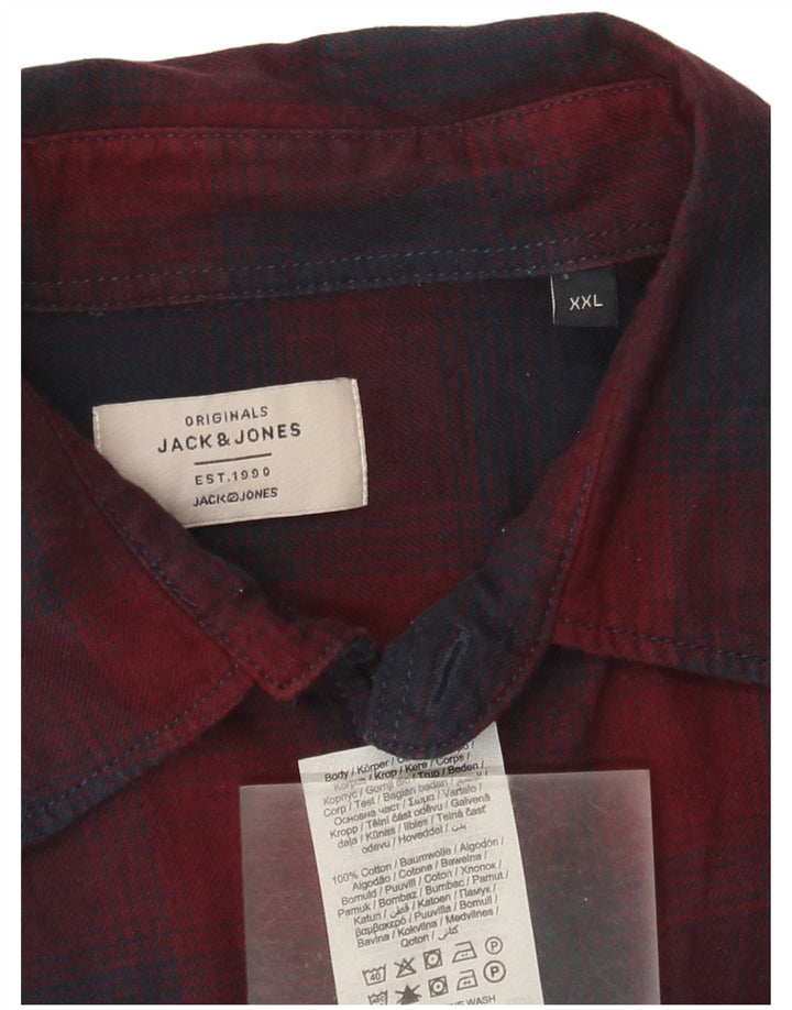 Camisa masculina de flanela Jack & Jones 2XL algodão xadrez vermelho