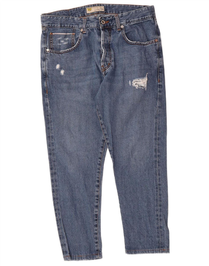 POP 84 Calça jeans masculina slim desgastada W33 L26 algodão azul