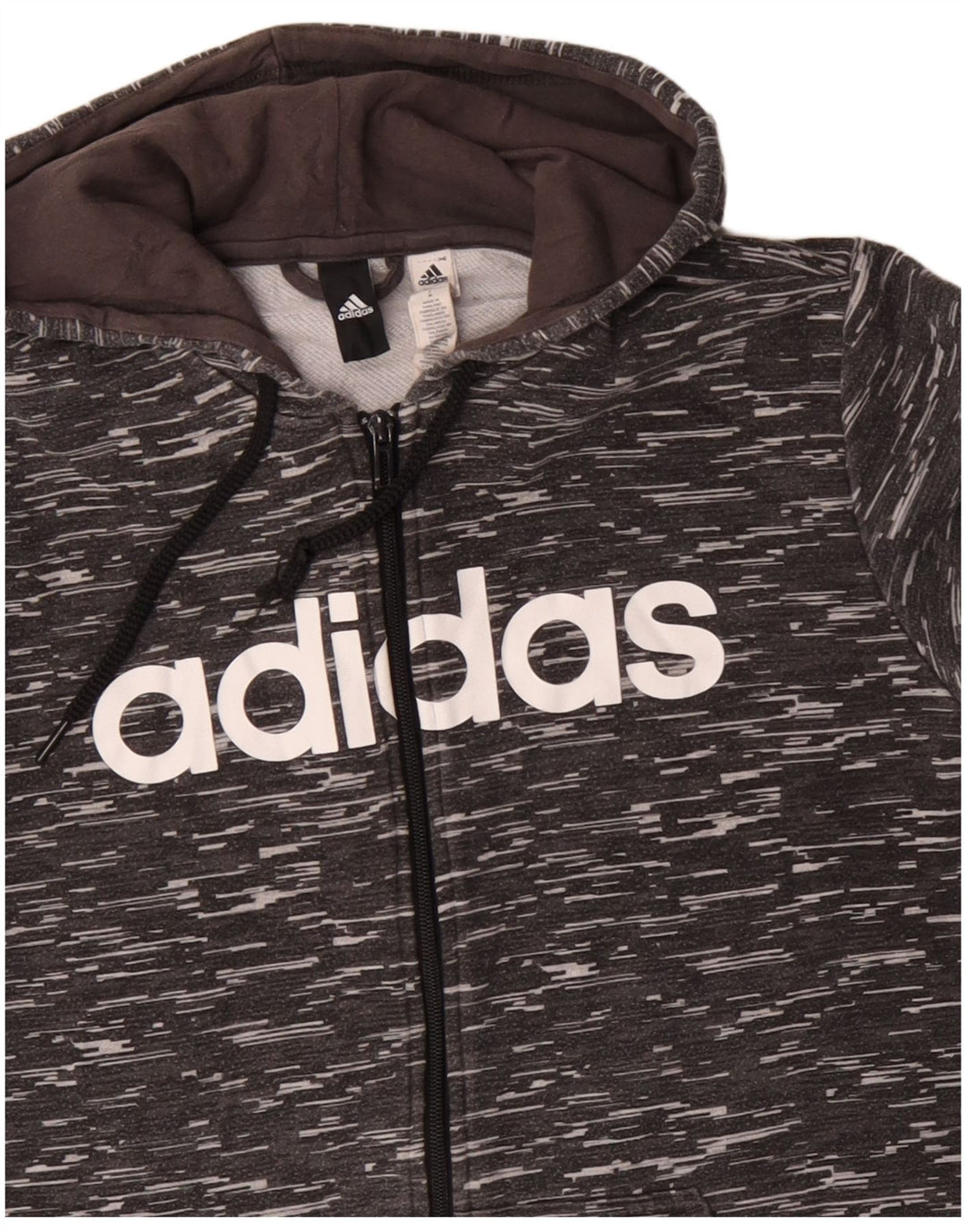 ADIDAS Suéter masculino com capuz e zíper gráfico cinza médio algodão manchado
