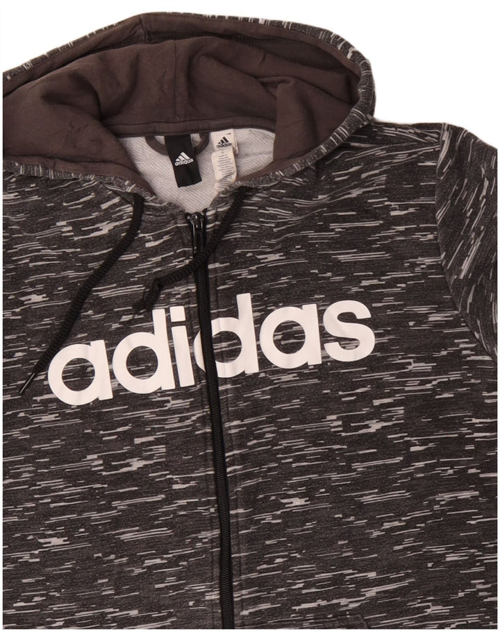 ADIDAS Suéter masculino com capuz e zíper gráfico cinza médio algodão manchado
