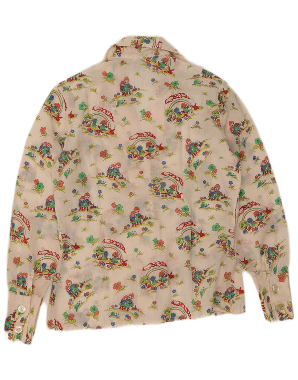 Camisa gráfica feminina vintage UK 14 algodão floral branco médio