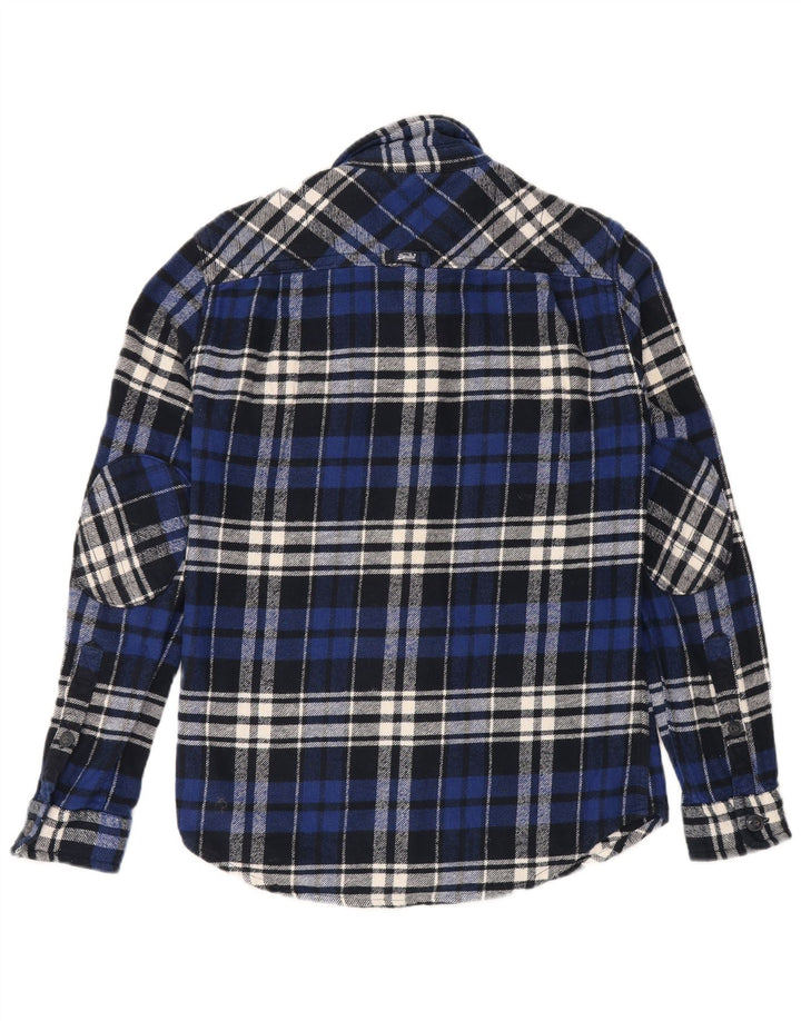 Camisa masculina de flanela SUPERDRY pequeno algodão xadrez azul