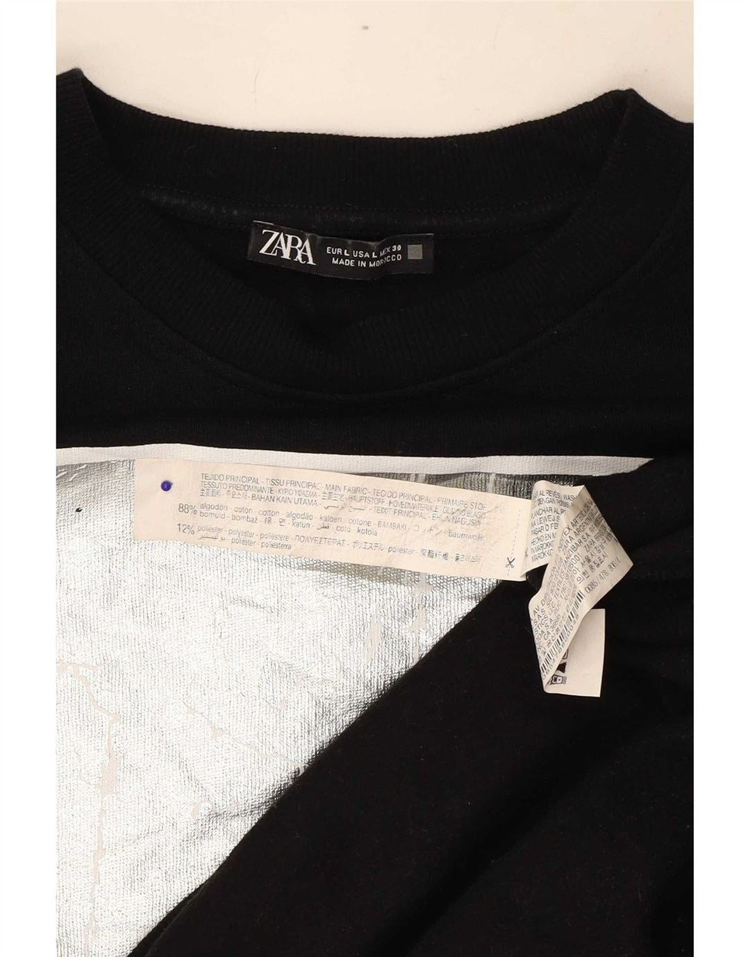 Zara feminino gráfico oversized moletom jumper Reino Unido 16 grande algodão preto
