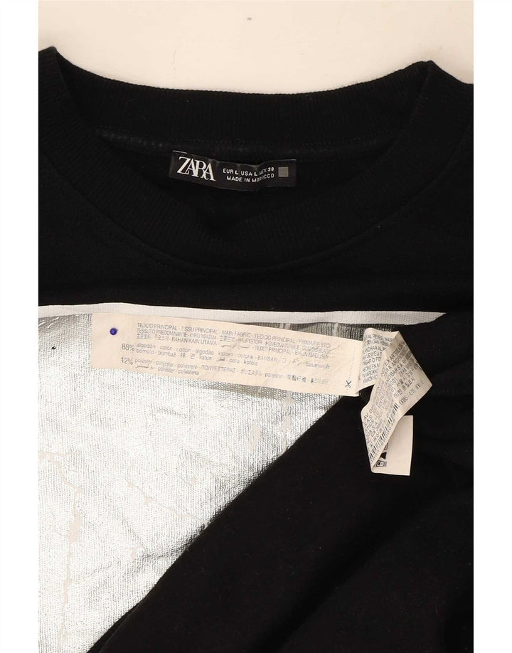 Zara feminino gráfico oversized moletom jumper Reino Unido 16 grande algodão preto