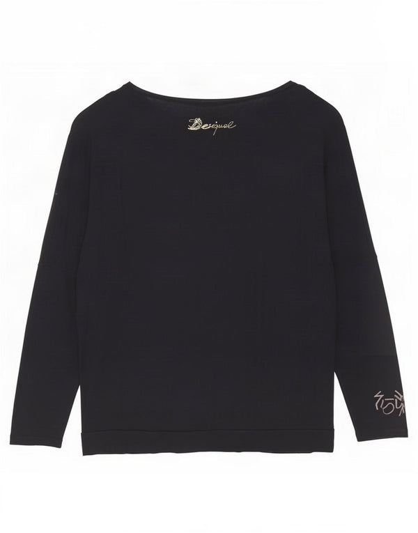Desigual Top gráfico feminino oversized manga 3/4 UK 14 médio preto viscose