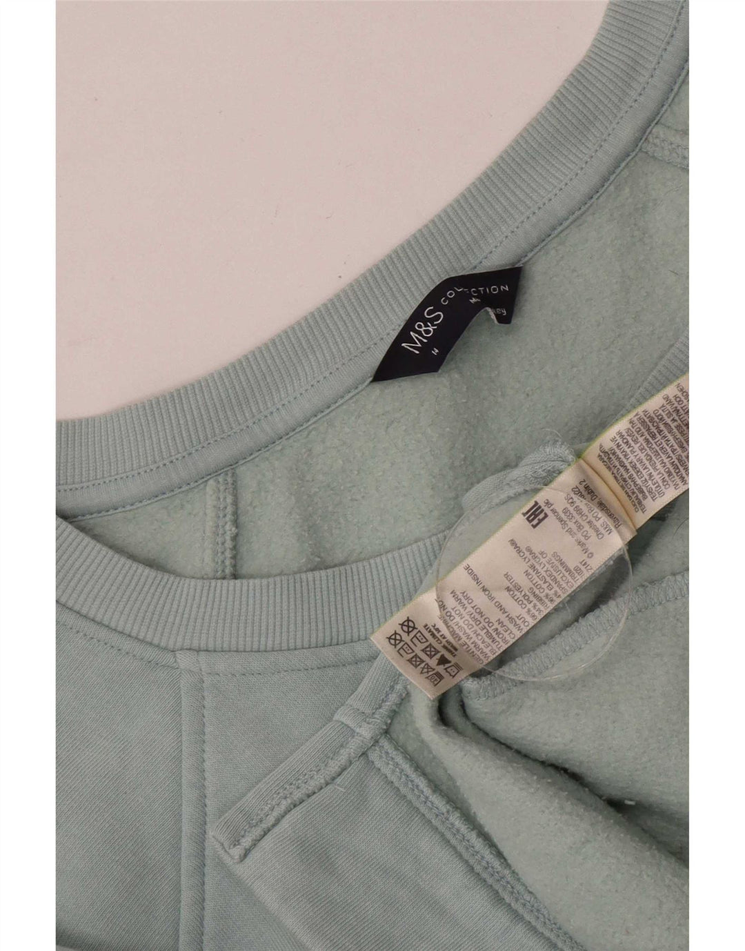Suéter feminino Marks & Spencer Longline com capuz Reino Unido 14 algodão azul médio