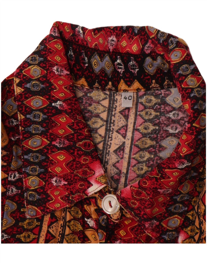 Camisa feminina vintage folgada UE 40 média multicolorida geométrica