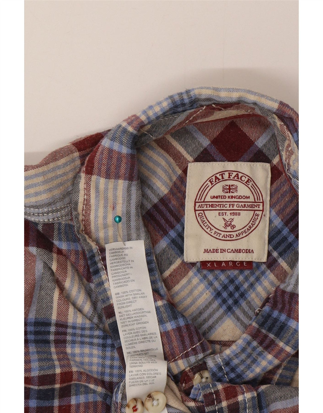Camisa masculina de flanela Fat Face XL algodão xadrez multicolorido
