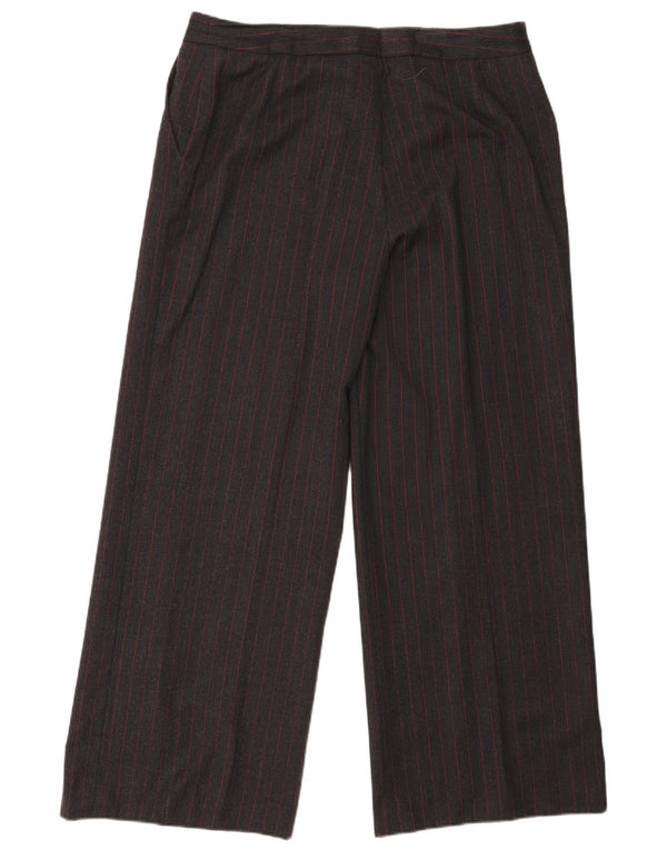 Calça casual feminina Jaeger com perna larga UK 16 grande W36 L29 listrada cinza