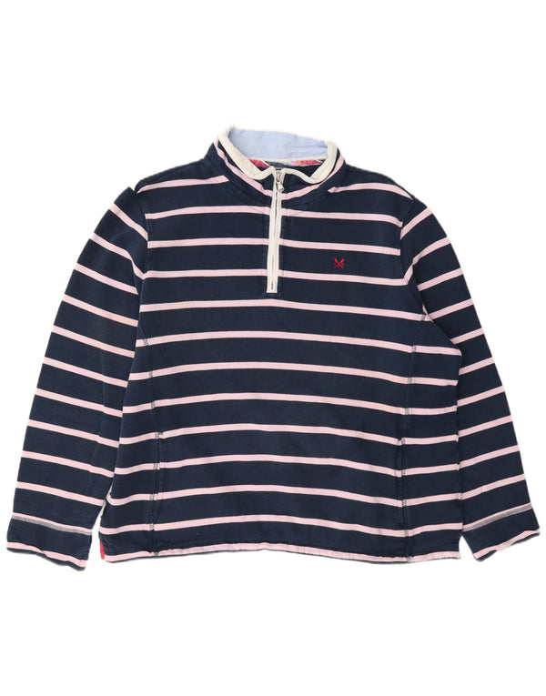 Crew Clothing moletom feminino com zíper e gola em jumper UK 18 XL azul marinho listrado