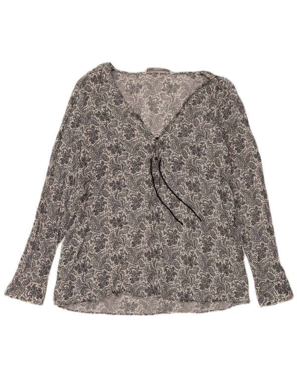 Zara Womens Trafaluc Top Manga Longa Reino Unido 12 Médio Azul Marinho Paisley Viscose