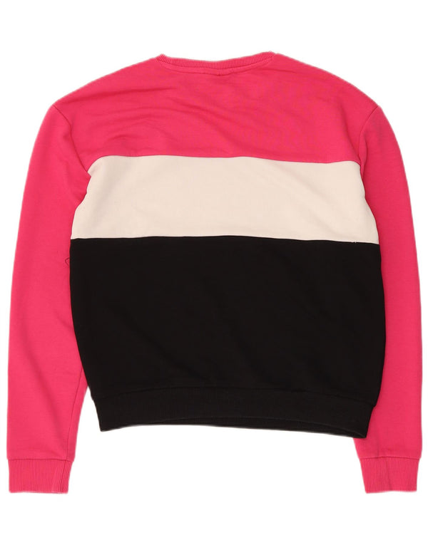 FILA moletom feminino gráfico jumper UK 10 pequeno bloco colorido rosa