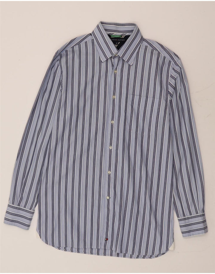 Camisa masculina Tommy Hilfiger de algodão listrado azul médio