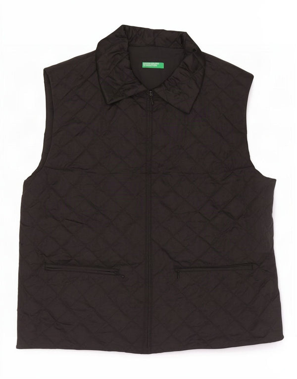 Colete acolchoado feminino Benetton UK 16 grande poliamida preta