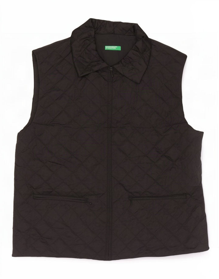 Colete acolchoado feminino Benetton UK 16 grande poliamida preta