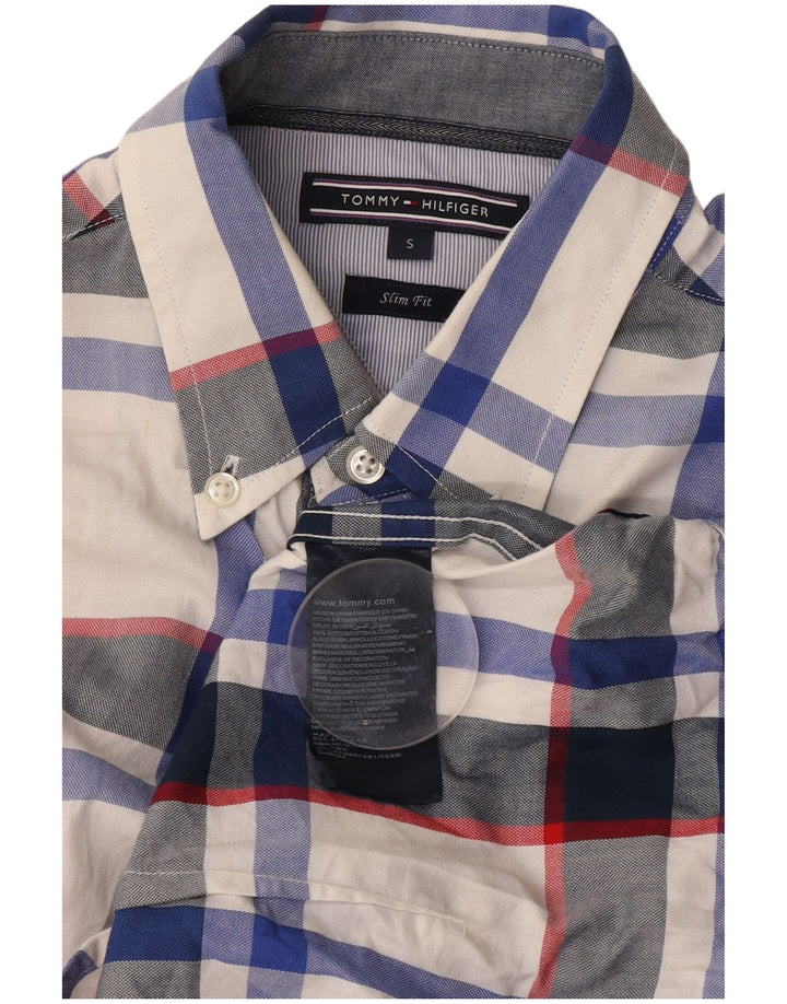 Tommy Hilfiger Camisa masculina slim fit pequena de algodão xadrez multicolorido