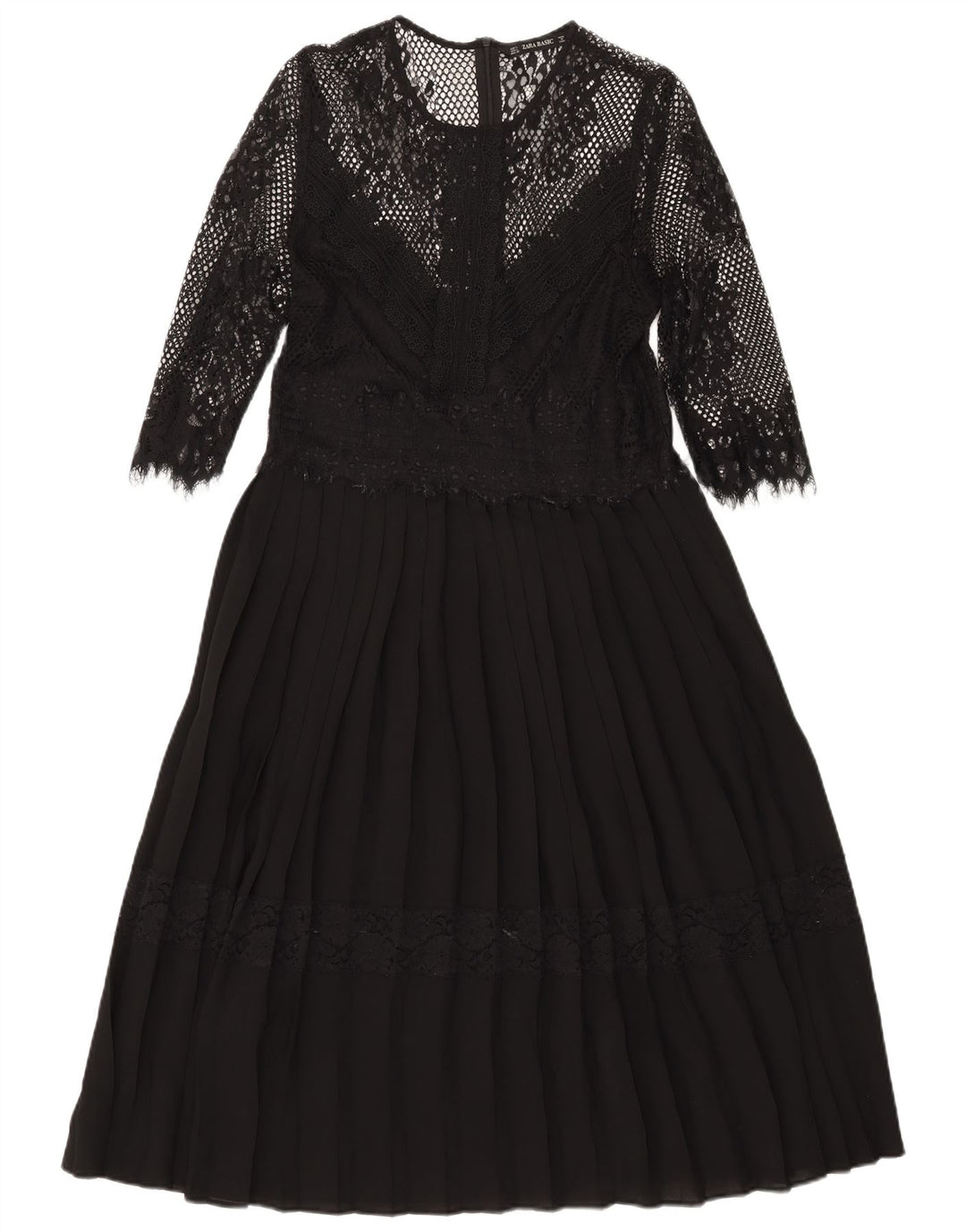 Vestido maxi feminino Zara manga 3/4 Reino Unido 14 grande preto poliamida
