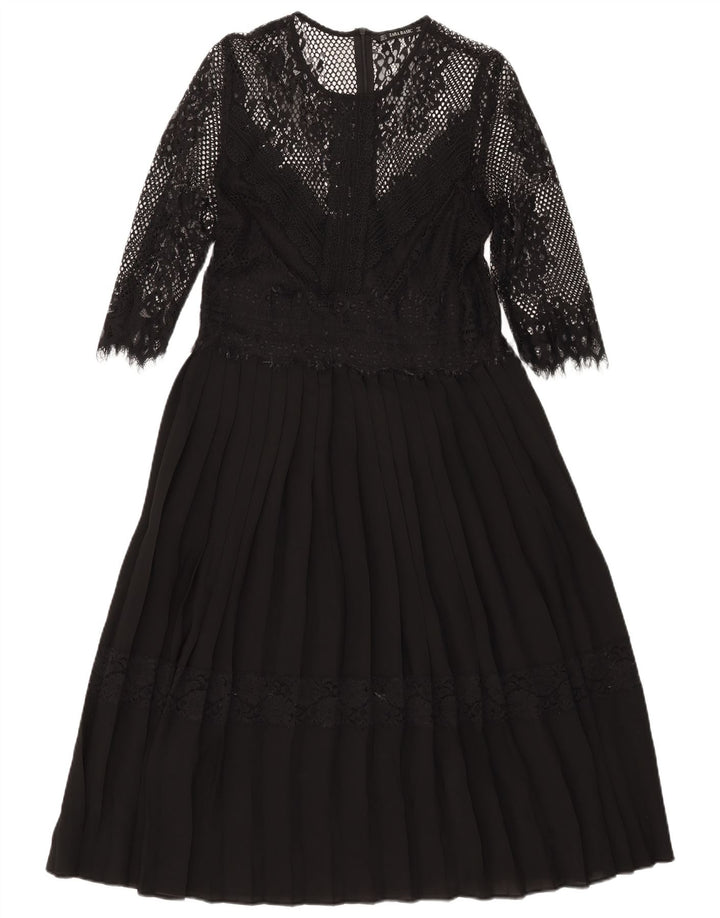 Vestido maxi feminino Zara manga 3/4 Reino Unido 14 grande preto poliamida