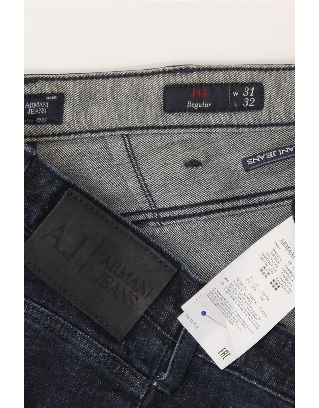 Armani feminino regular reto jeans W31 L27 algodão azul marinho