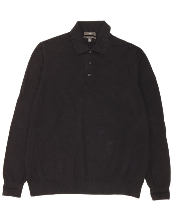 Suéter masculino Marks & Spencer com gola polo XL algodão preto