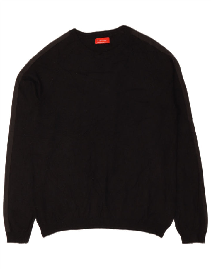 Zara Suéter masculino com gola redonda, preto médio