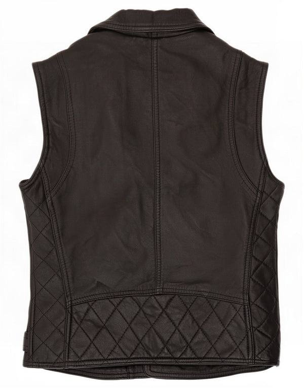 Vintage Womens Biker Leather Gilet UK 8 Pequeno Preto