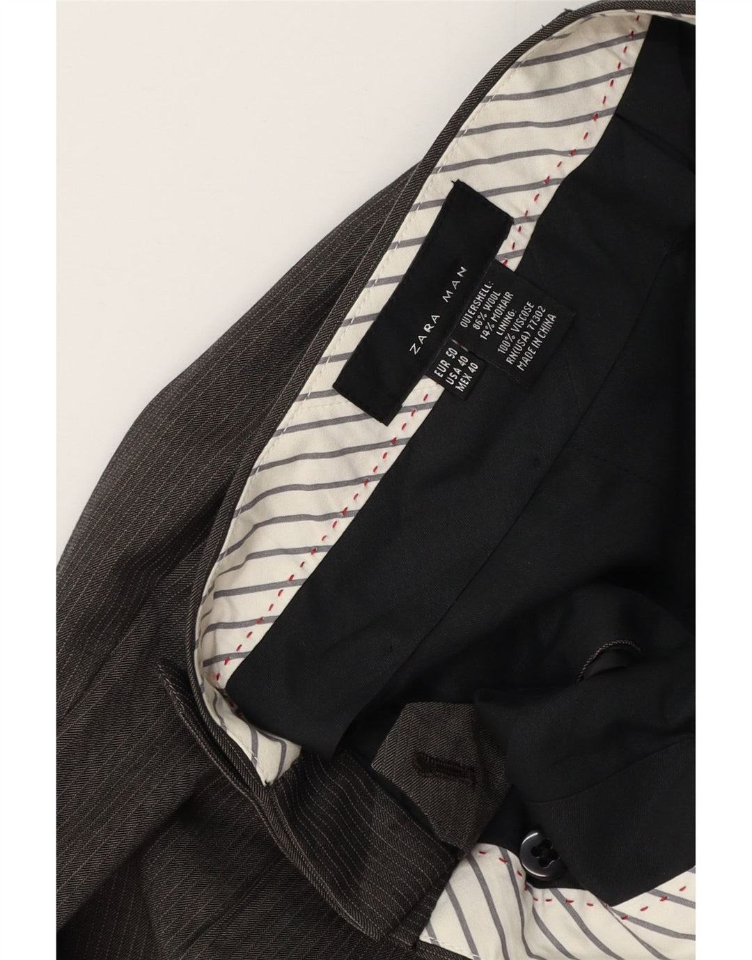 Calça masculina reta ZARA W32 L35 cinza risca de giz lã