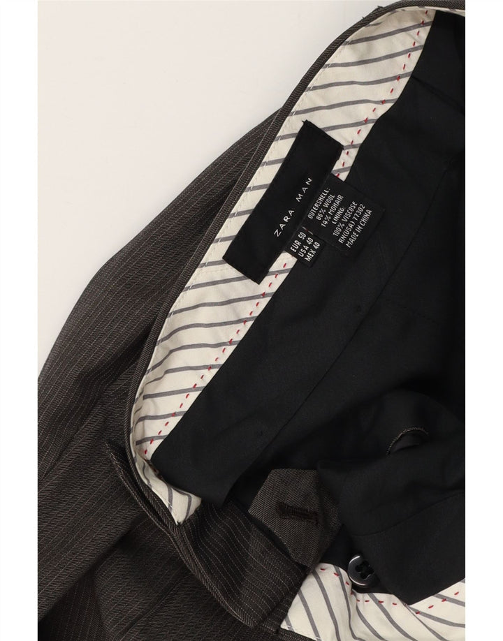 Calça masculina reta ZARA W32 L35 cinza risca de giz lã