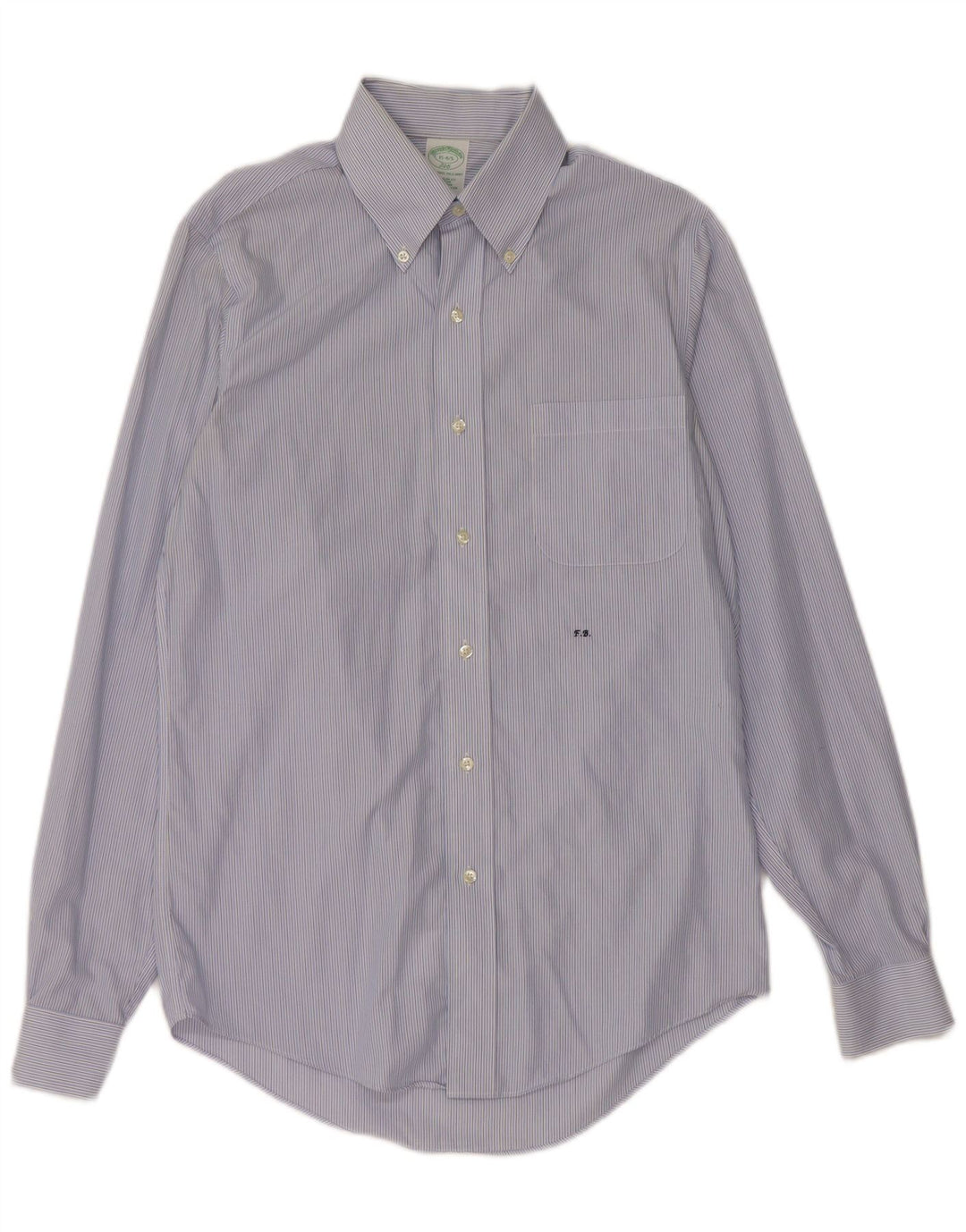 Camisa masculina Brooks Brothers 346 tamanho 15 algodão listrado azul médio
