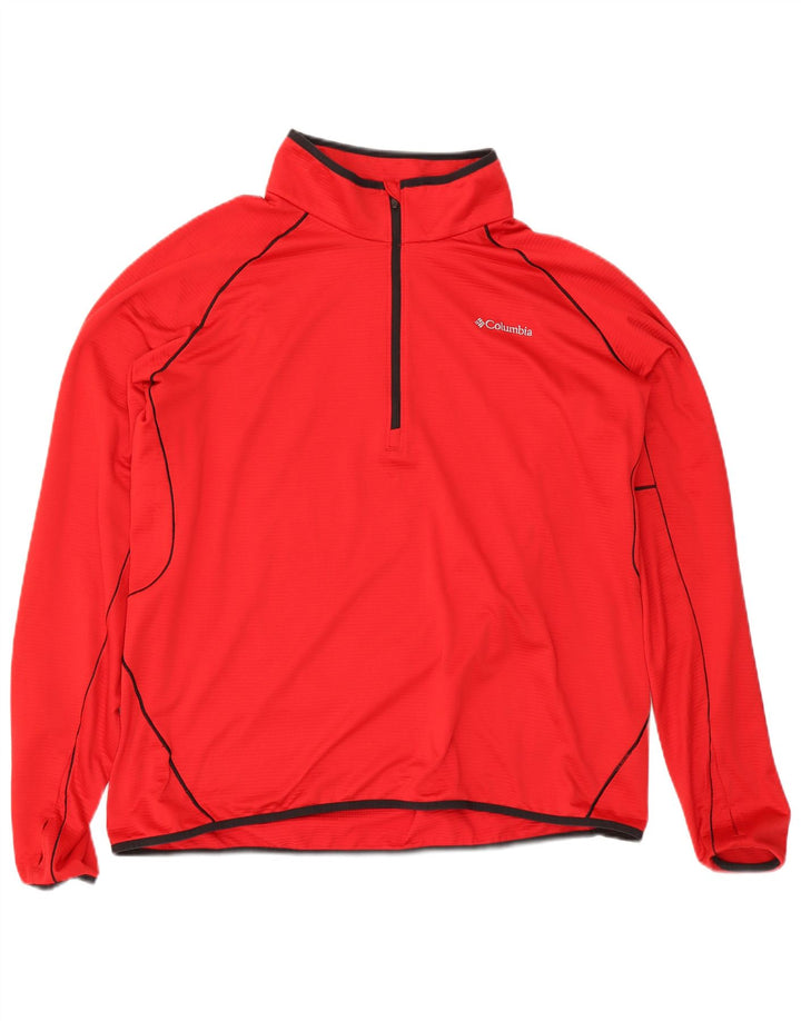 Suéter de lã masculino Columbia com zíper e gola 2XL poliéster listrado vermelho