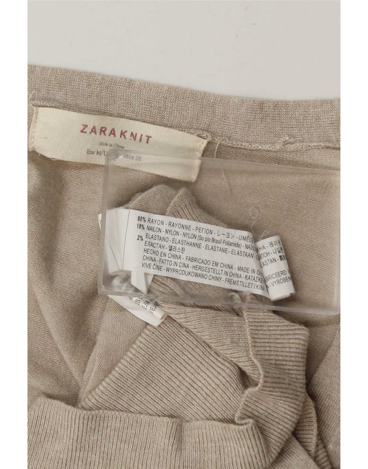 Suéter cardigã feminino Zara Reino Unido 14 rayon bege médio