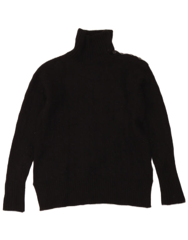 Polo Ralph Lauren Suéter feminino com gola redonda e botão, 2XS, lã preta