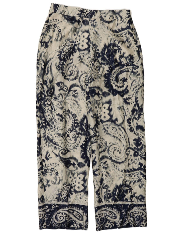 Zara Calça feminina casual cônica grande W30 L32 poliéster paisley branco