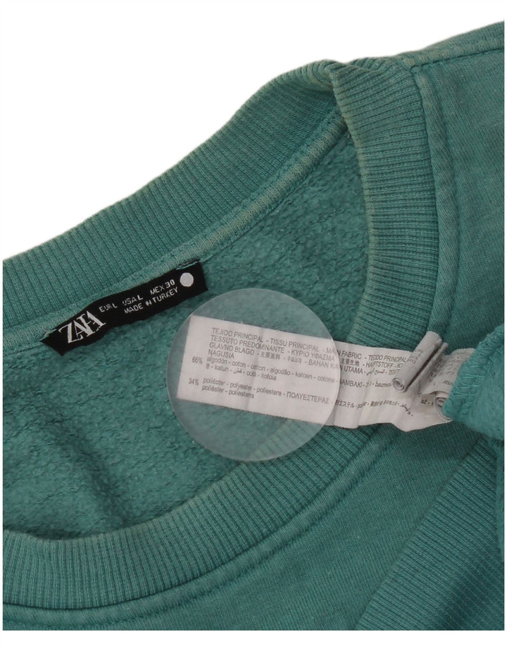 Moletom feminino Zara com estampa grande e grande, Reino Unido 16, grande, azul, algodão