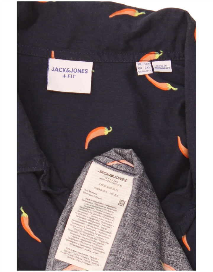 Camisa masculina de manga curta com padrão abstrato Jack & Jones 2XL algodão azul marinho