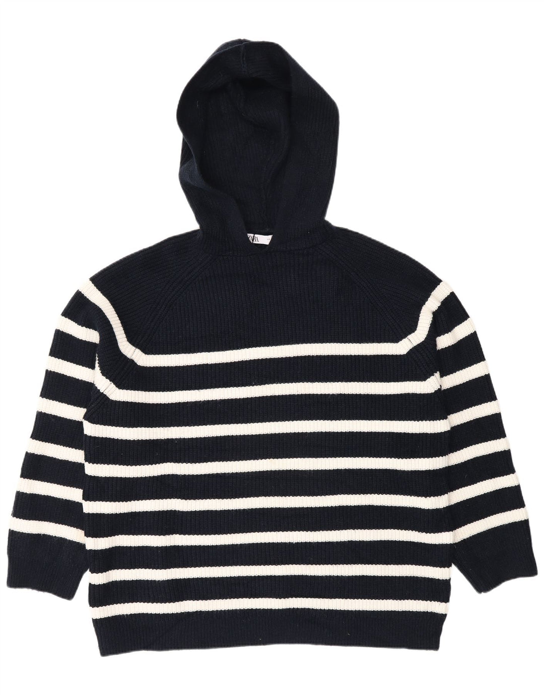 Suéter feminino Zara com capuz grande e grande, Reino Unido 14, médio, azul marinho, listrado
