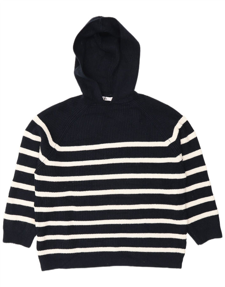 Suéter feminino Zara com capuz grande e grande, Reino Unido 14, médio, azul marinho, listrado