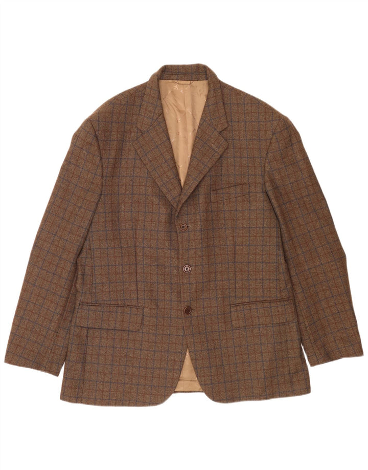 Jaqueta blazer masculina Brooksfield com 3 botões Reino Unido 40 grande lã xadrez marrom