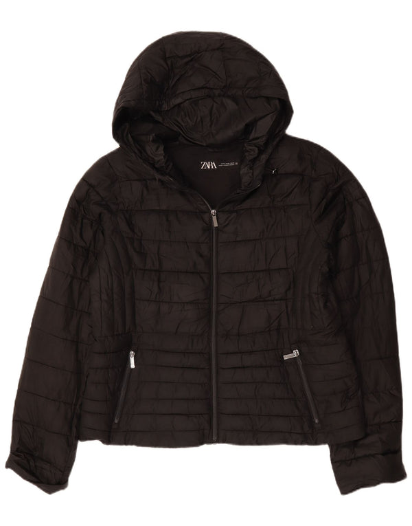 Jaqueta acolchoada com capuz feminina Zara UK 18 XL poliéster preto