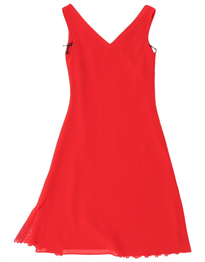 Vestido feminino GINO CERRUTI sem mangas evasê UK 12 médio vermelho floral
