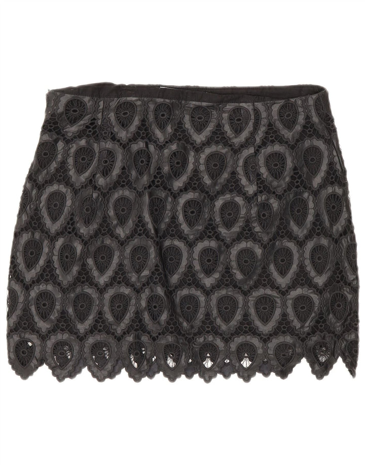 Mini saia feminina Zara grande W30 poliéster geométrico preto